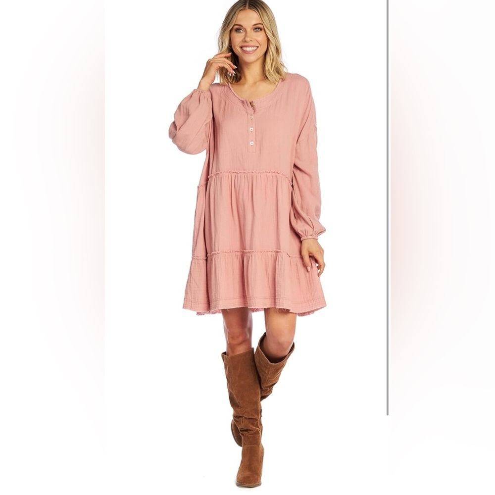 New Mud Pie Kynlee Dress Rose Pink Women’s Large Crinkle Cotton Gauze - Picture 5 of 10